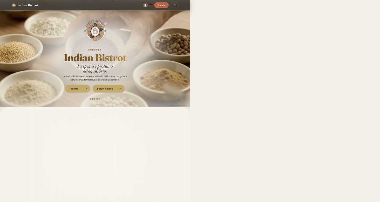 La home di Indian Bistrot